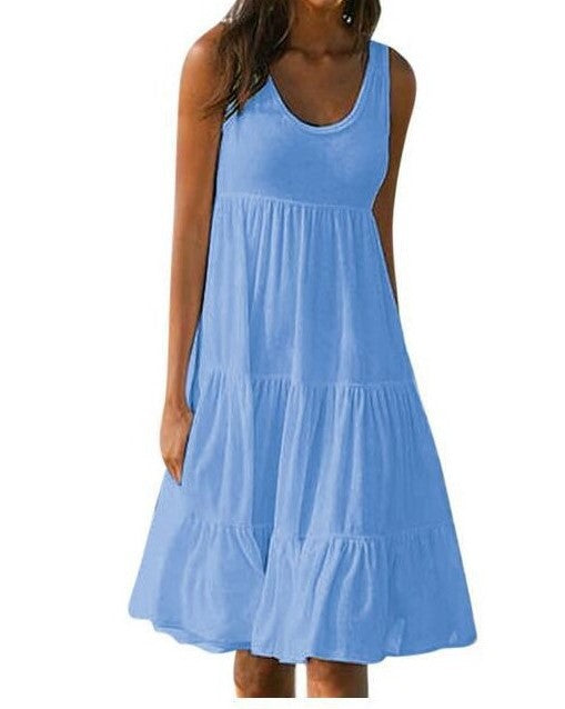 Cotton Teagan Tiered Babydoll Dress Blue