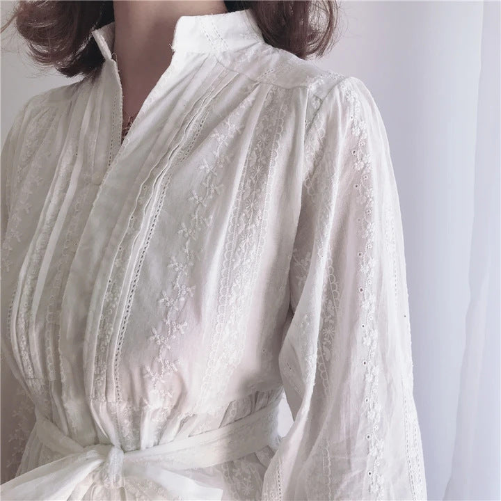 Button Trella Down Lace Babydoll Dress Cream