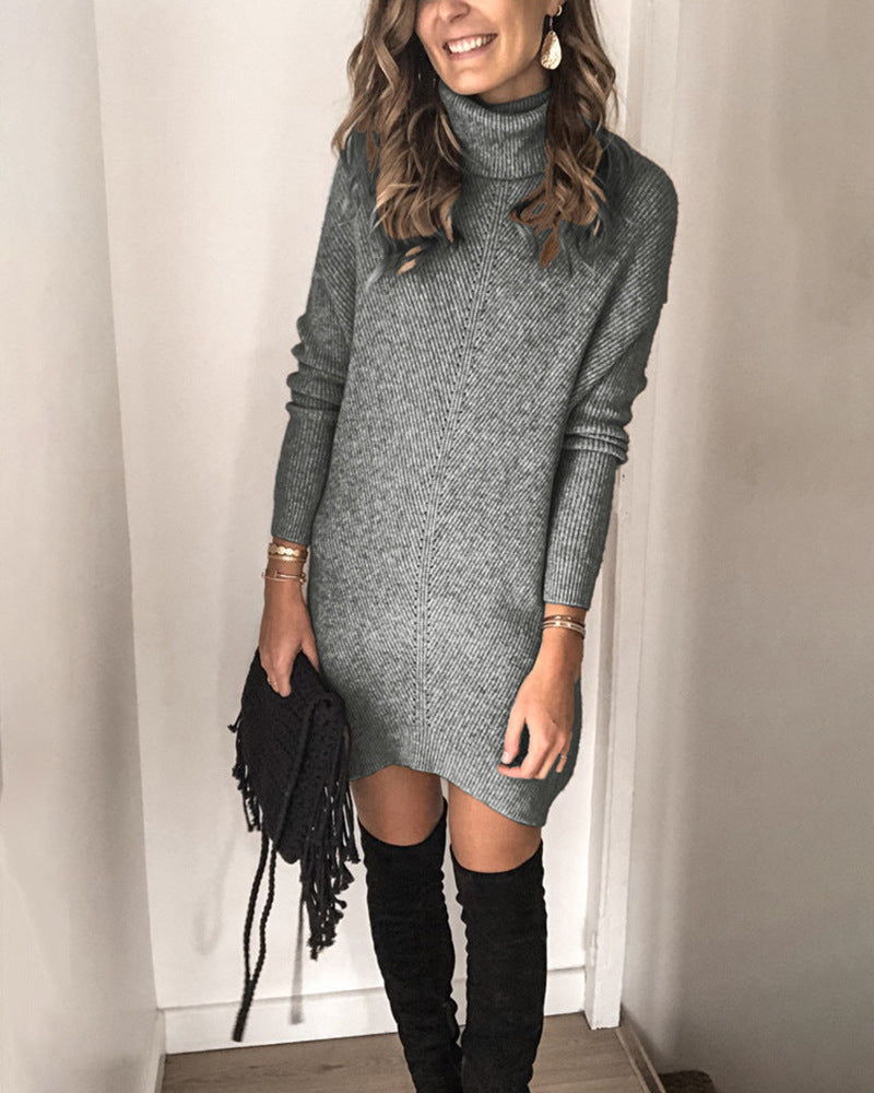 Turtleneck Kannon Sweater Dress Slate FINAL
