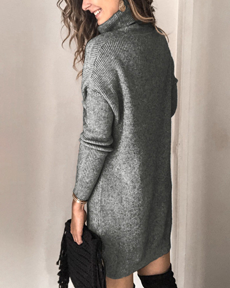 Turtleneck Kannon Sweater Dress Slate FINAL