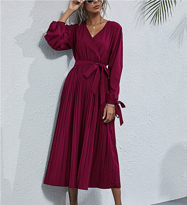 Satin Josefa Pleated Midi Dress Wine FINAL