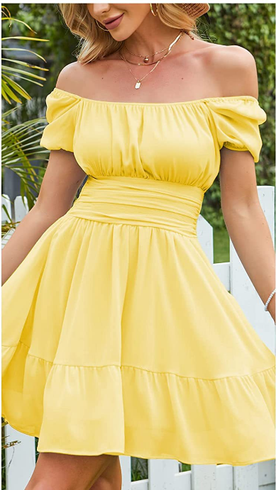Linen Leroy Blend Puff Sleeve Babydoll Dress Yellow