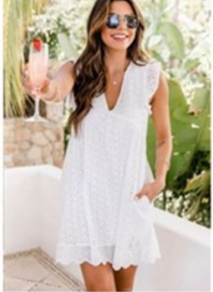 Cotton Pam Pocketed Tiered Eyelet Dress White