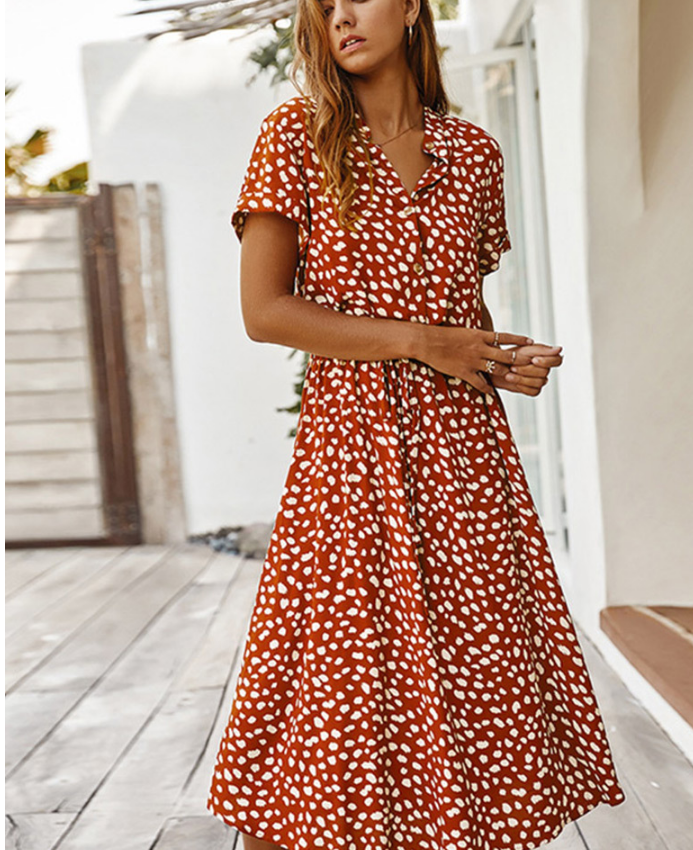 Spotted Sherry Button Down Midi Dress