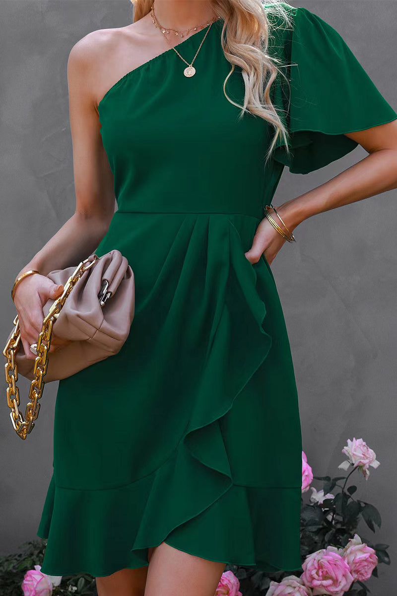 Statement Giovanna One Sleeve Mini Dress with Ruffle Elevated Occasion Wear
