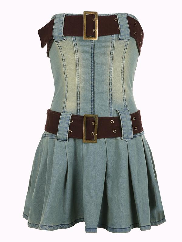Denim Strapless Mini Dress with Belt
