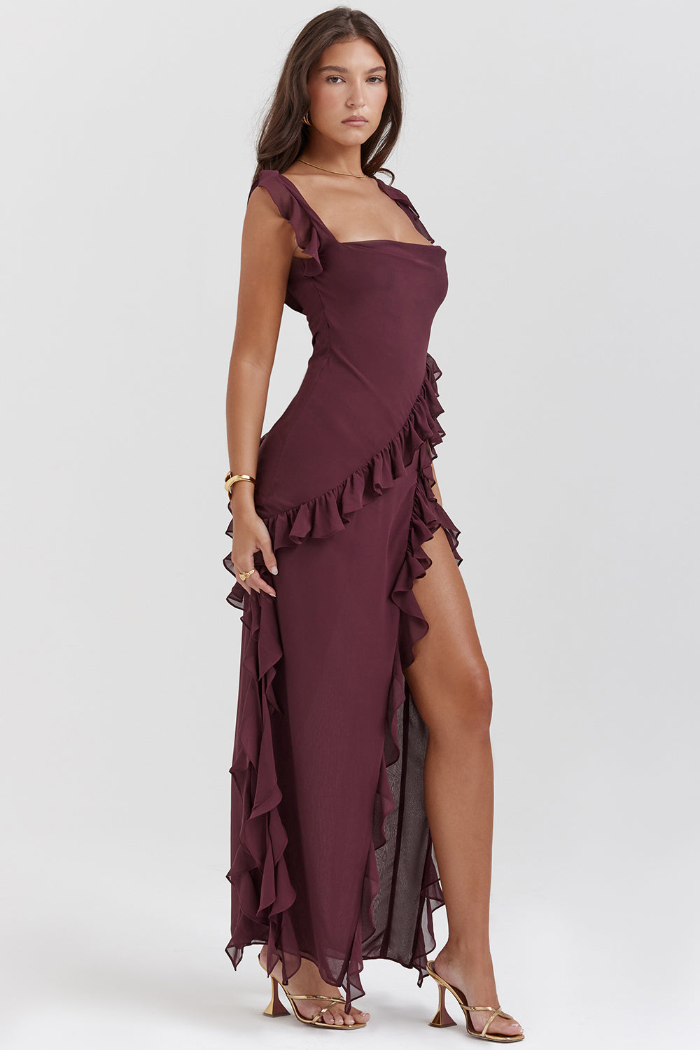 Delilah | Graceful Ruffle Slit Dress