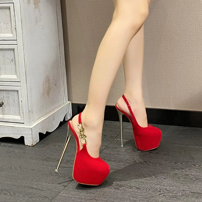 Stylish 16CM Thin High Heel Women���s Banquet Prom Waterproof Bow Metal Buckle High Heel