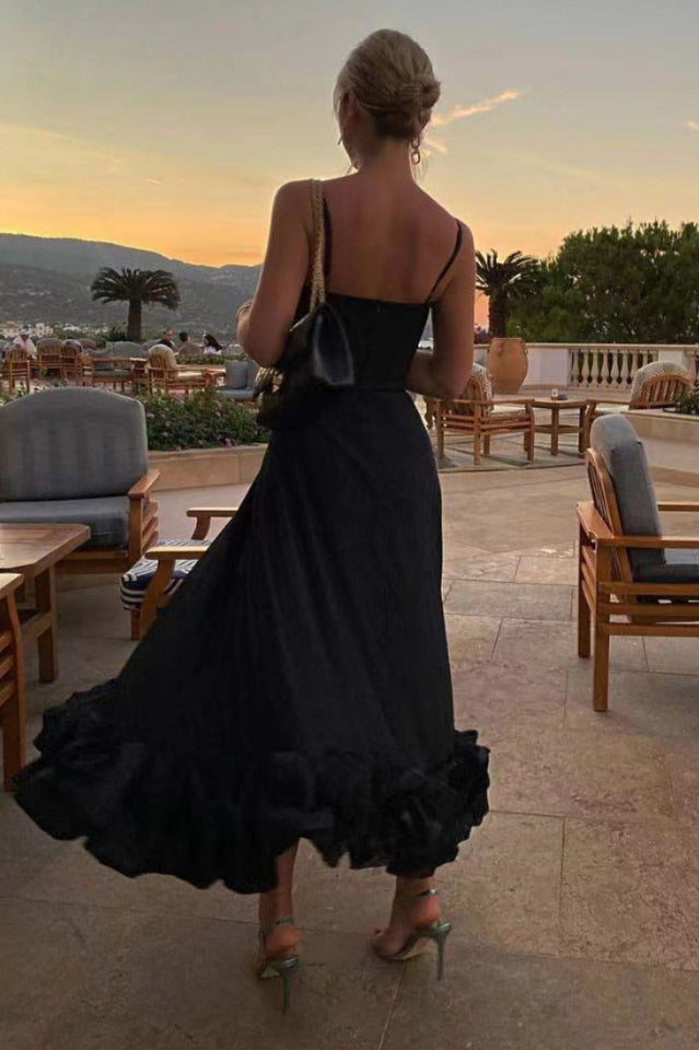Bustier Flounce Midi Dress
