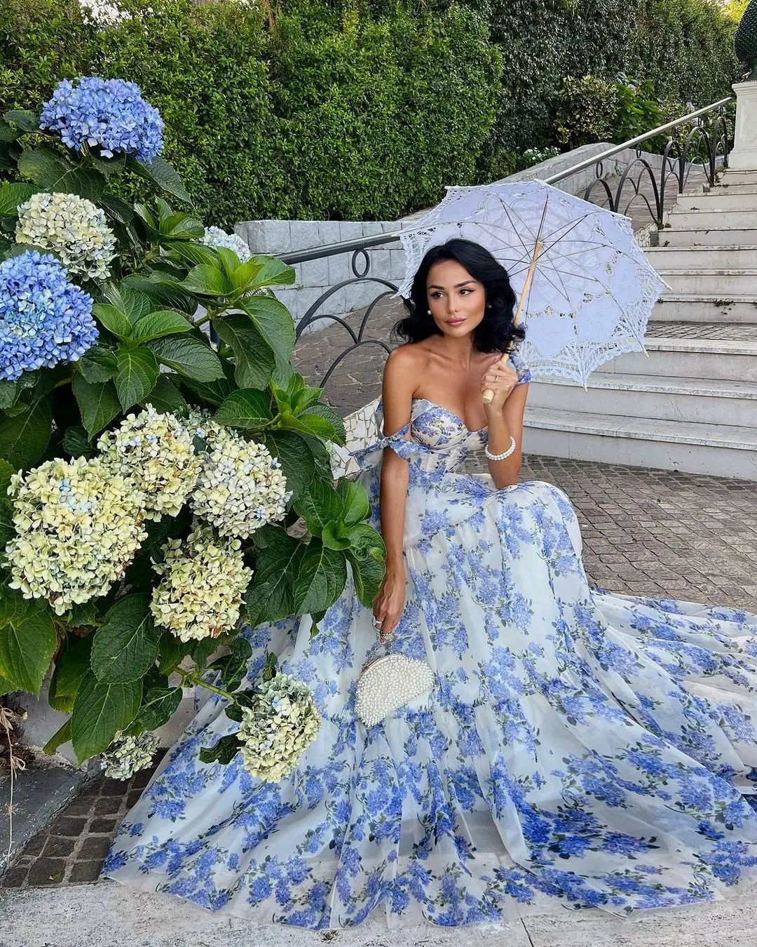 Sophia Blossom - Refined Floral Tie-Strap Maxi Dress