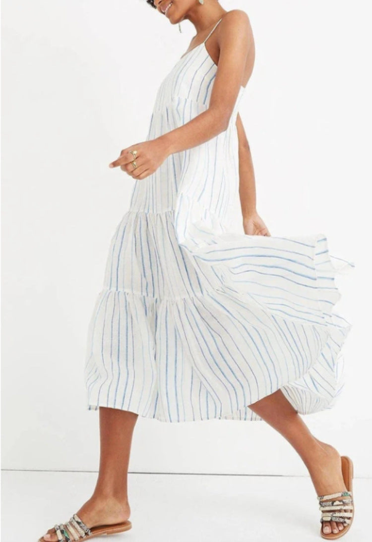 Down Lights Low Tiered Tassel Midi Dress