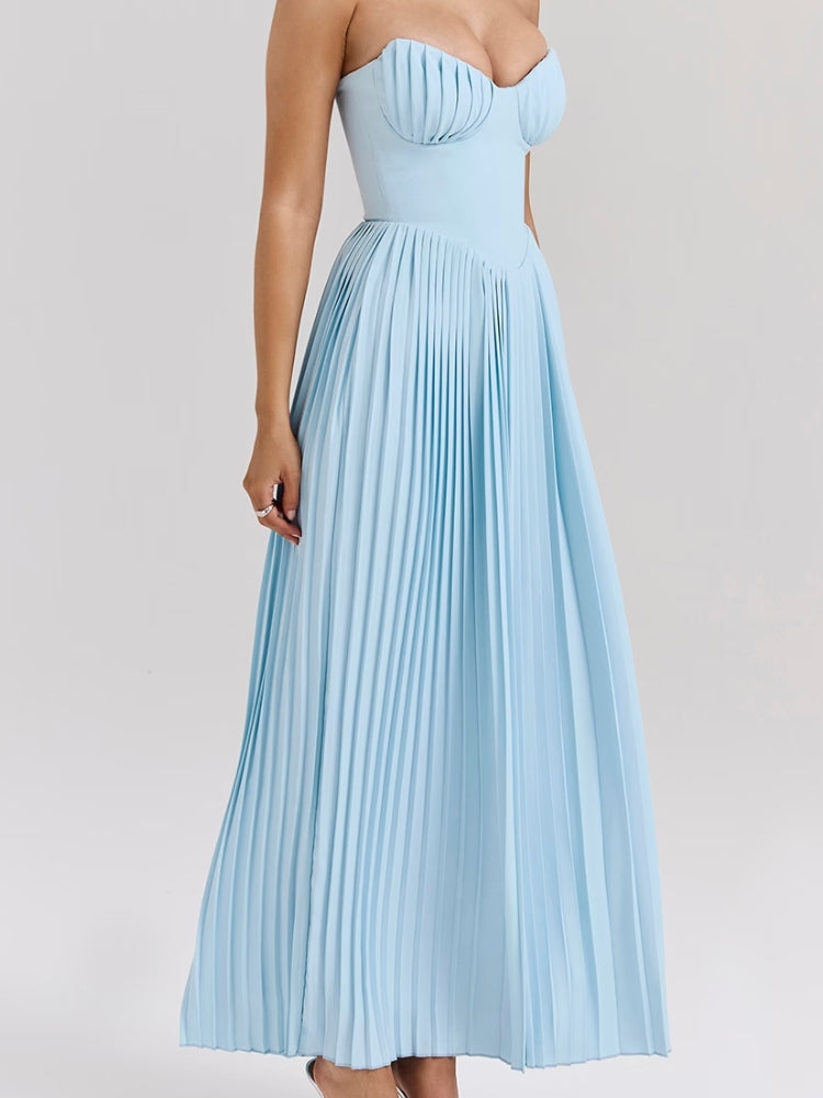 Blue Ocean Pleated Maxi Dress