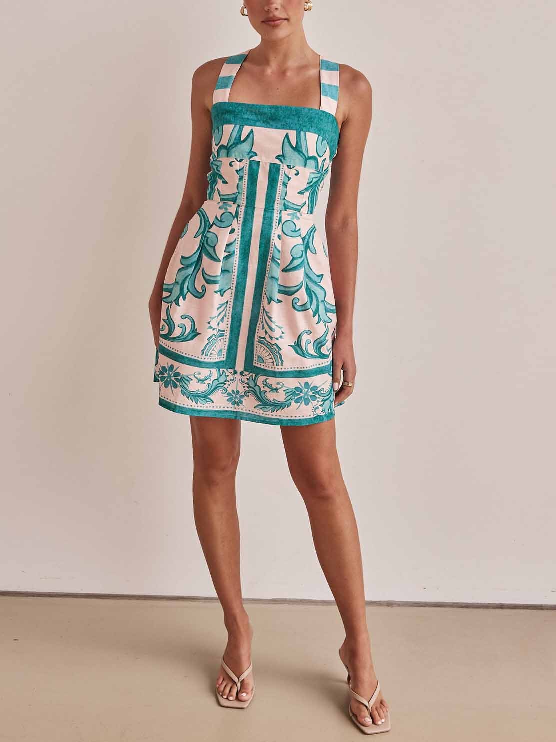 Exquisite Painted Botanical Print Camisole Mini Dress