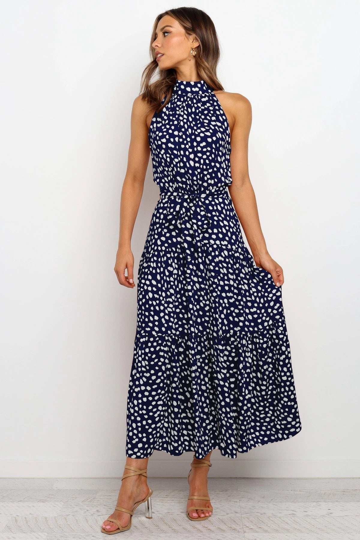 Flare Local Polka Dot Tie Midi Dress