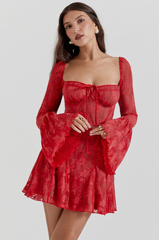 Bell Lace Sleeve Corset Mini Dress