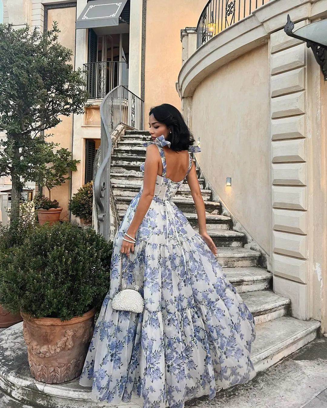 Sophia Blossom - Refined Floral Tie-Strap Maxi Dress