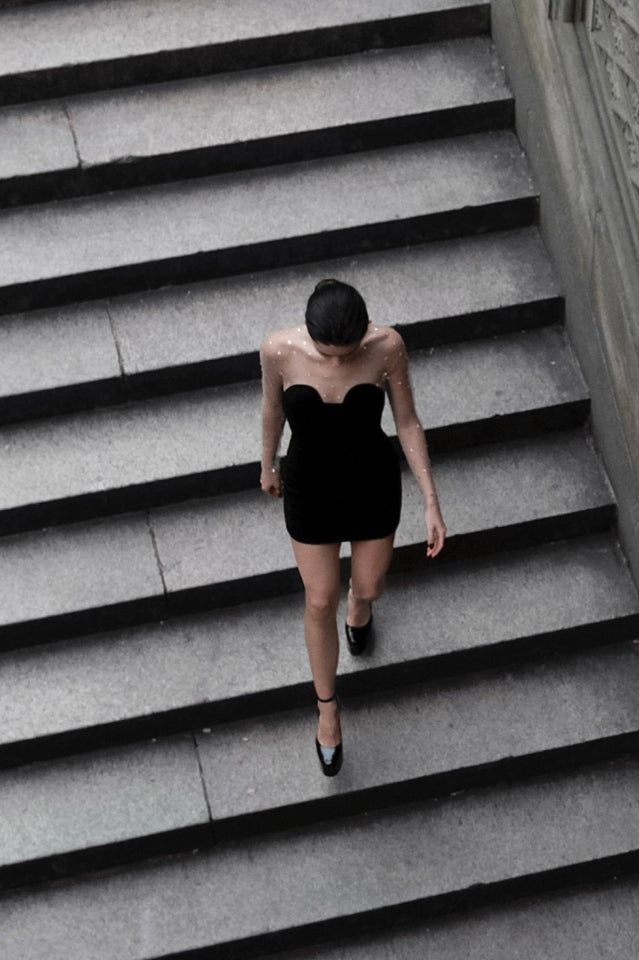Crystal Aarohi Mesh Mini Dress