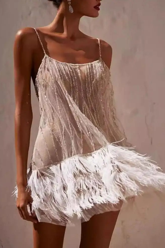 Graceful Fringed Slip Mini Dress