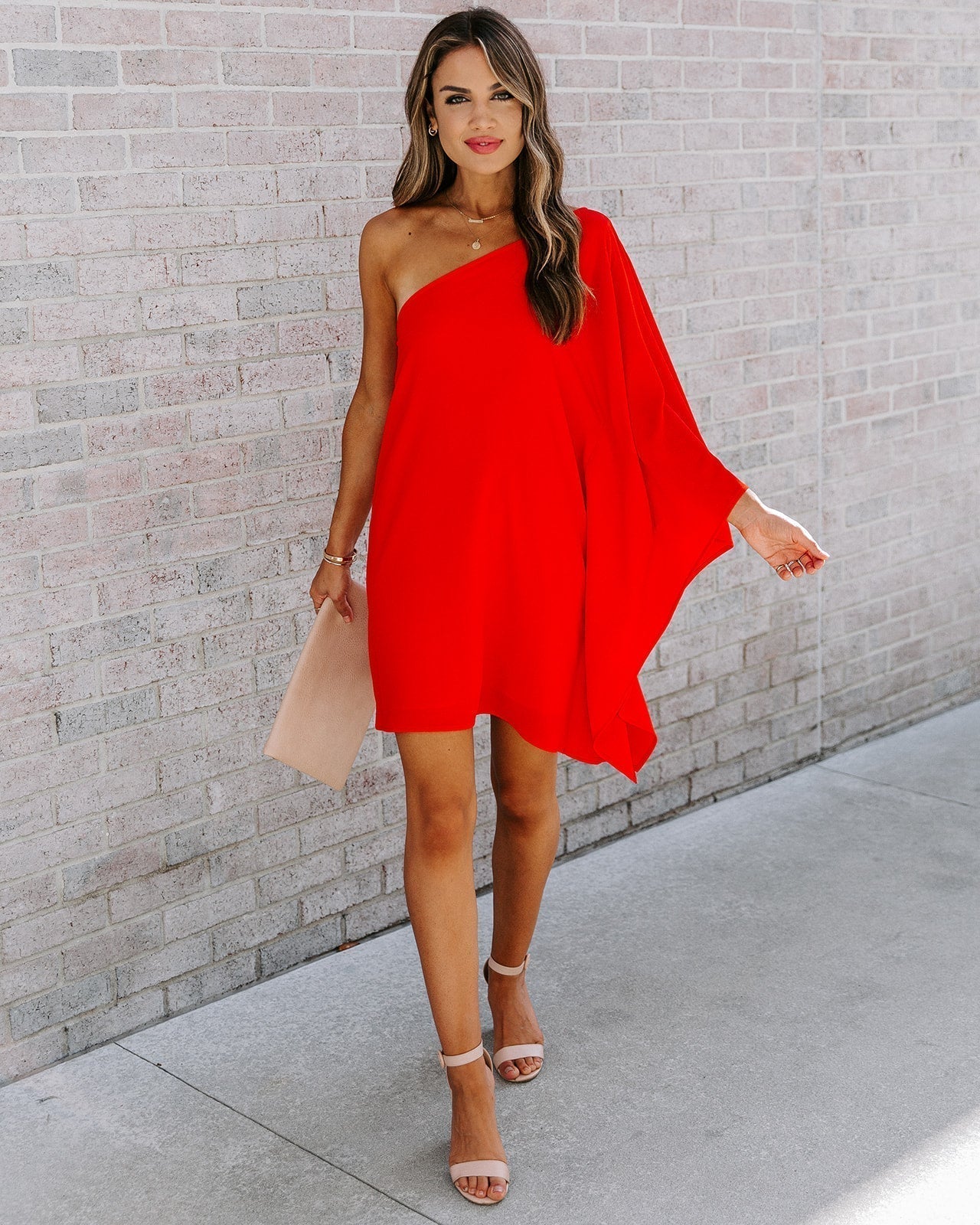 To Side Side One Shoulder Statement Dress Tomato Red