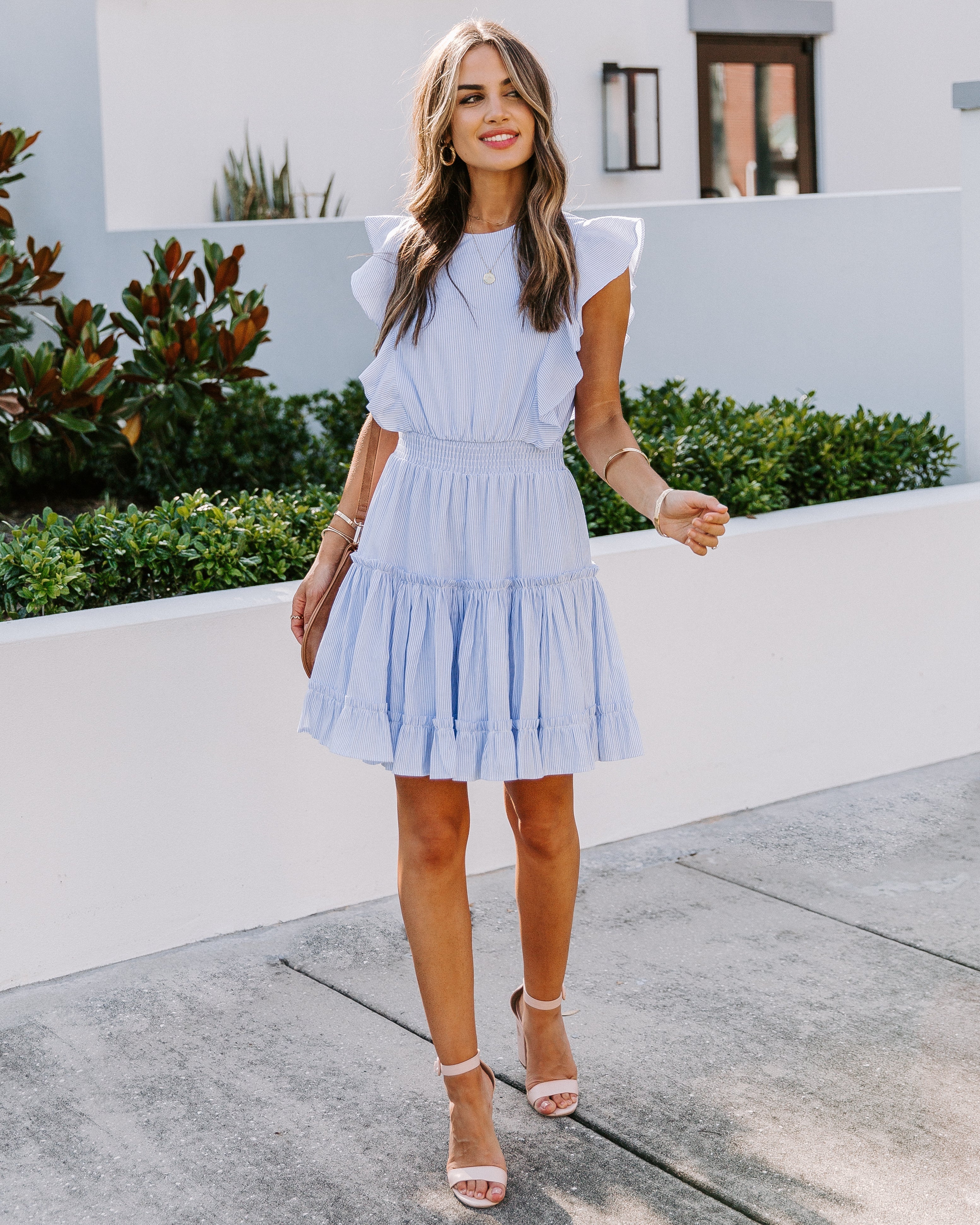 Cotton Capri Striped Ruffle Dress