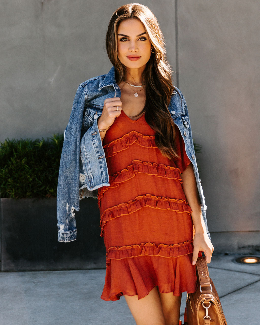Tango Let's Pocketed Ruffle Dress Terracotta