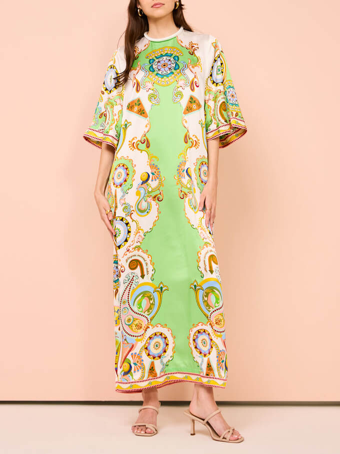 Unique Cashew Bloom Print Loose Midi Dress