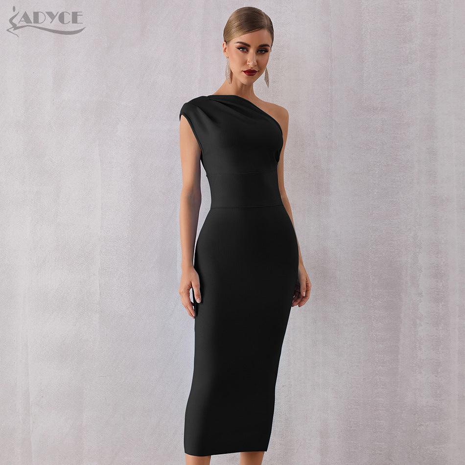 Refined One Shoulder Bandage One Piece Dress Sleeveless Tight Sky Blue Evening Dress