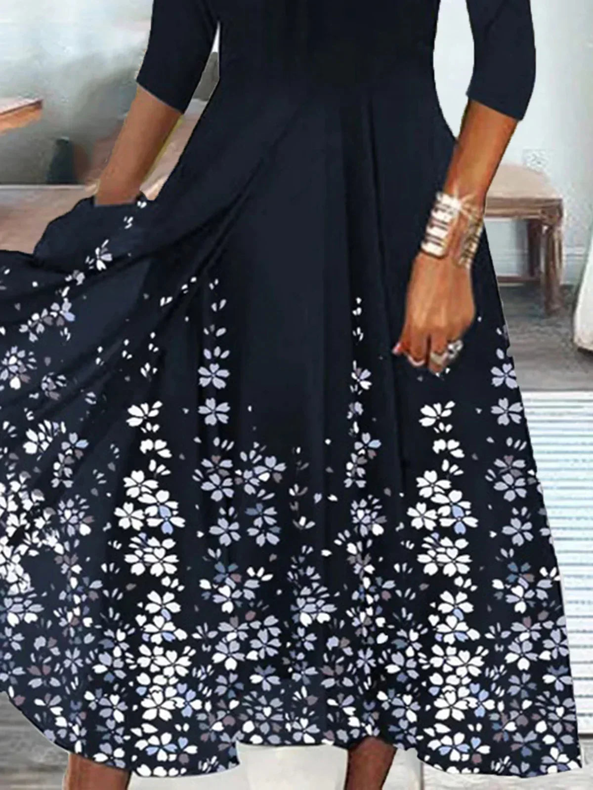 Sabrina Aesthetic Flower V Neck Midi Dress Chic Silhouette Collection