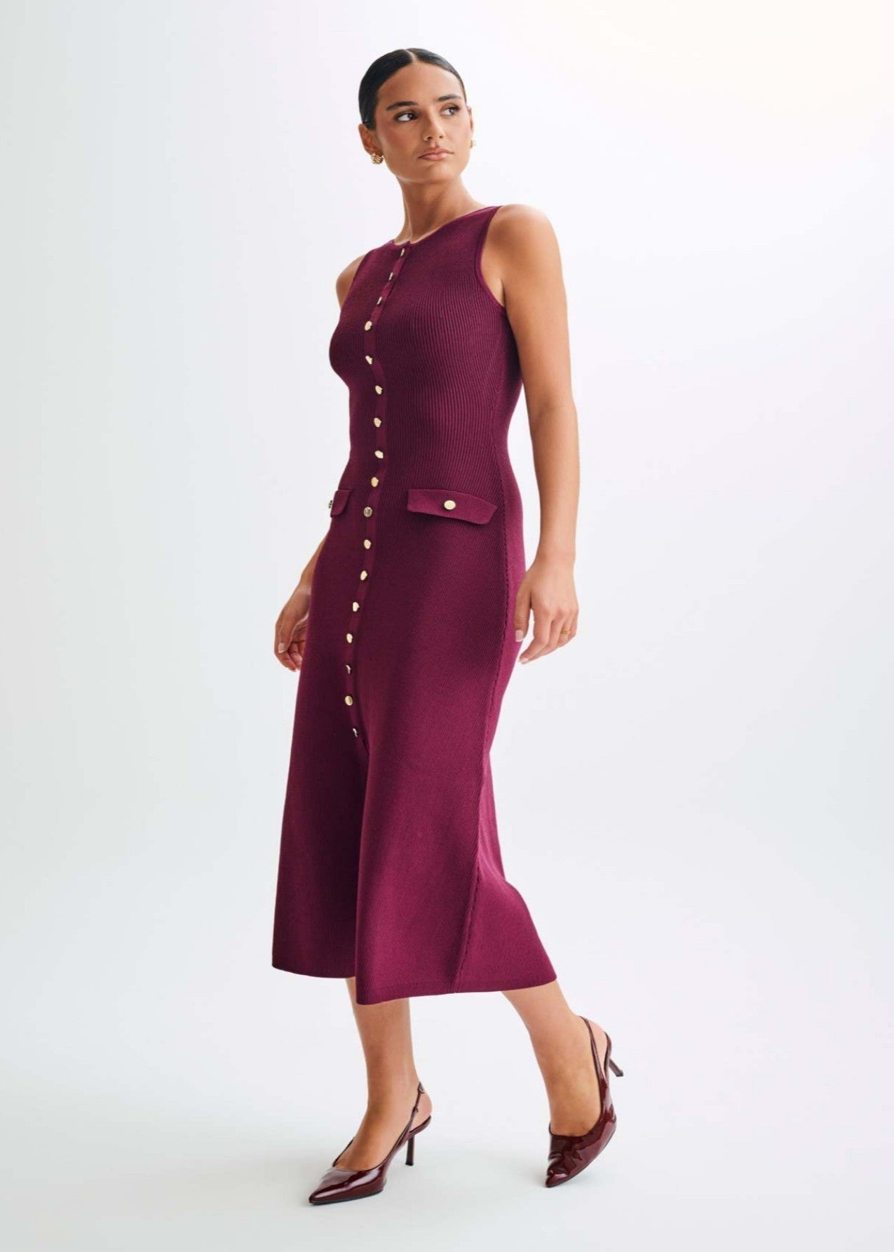 Ribbed Juliette Knit Button Midi Dress