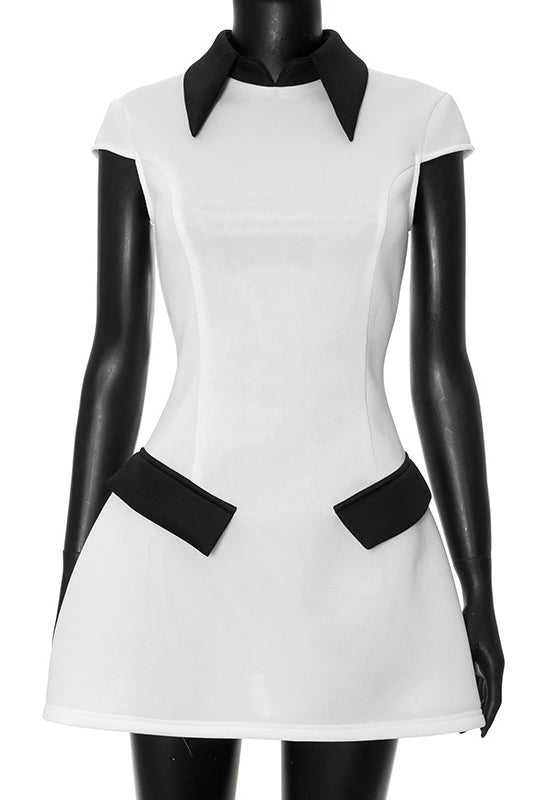 Boutique Geraldine Polyester Cap Sleeve Mini Dress with Contrasting Colour Premium Wardrobe Essential
