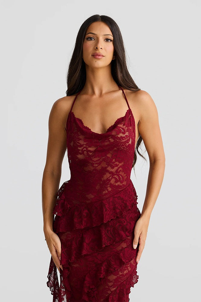 Backless Edition Lace Halter Maxi Dress
