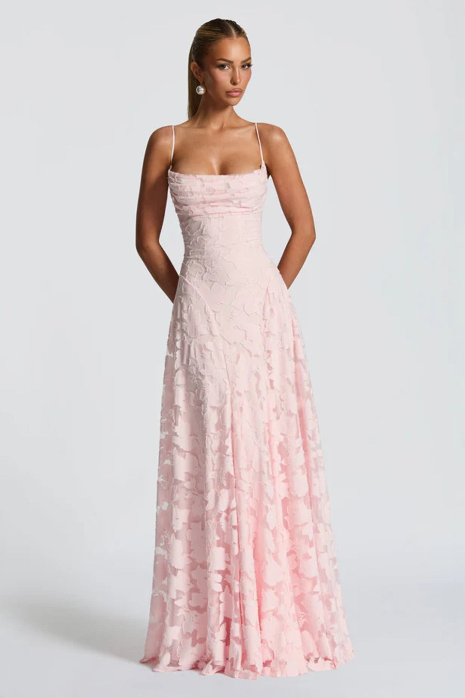 Jacquard Edition Cami Backless Maxi Lace Dress