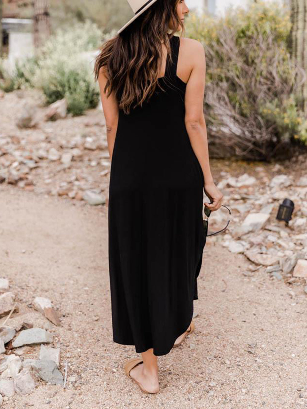 Light Halter Blue Midi Dress with Pocket