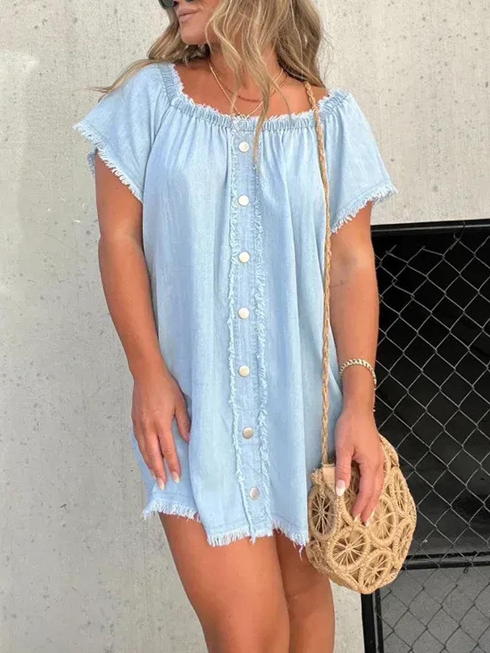 One Shoulder Alluring Denim Mini Dress