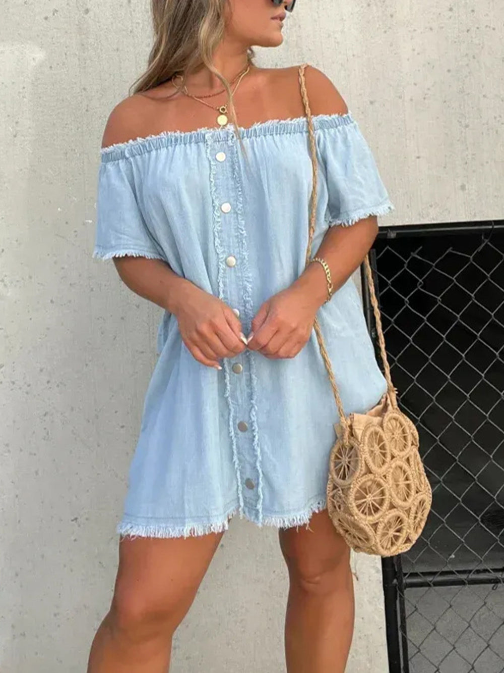One Shoulder Alluring Denim Mini Dress