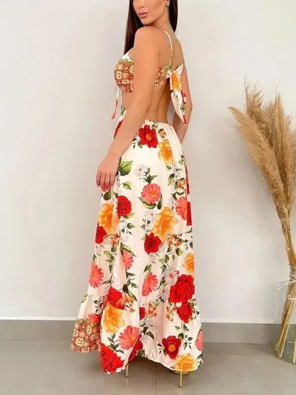Alluring Hollow Backless Slim Print Dress