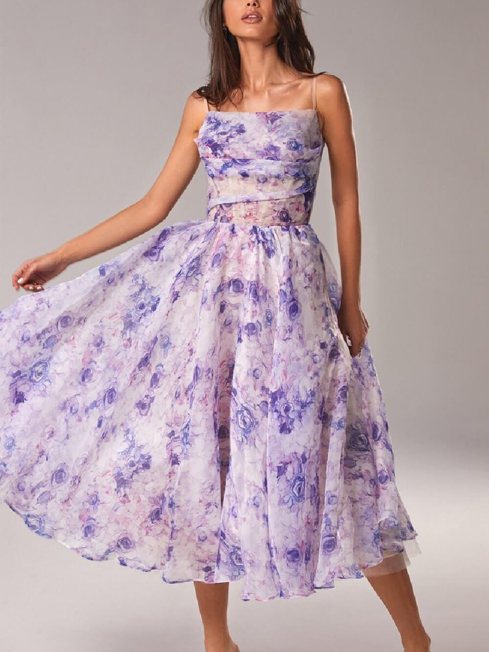 Sleeveless Strapless Printed Swing Midi Dress