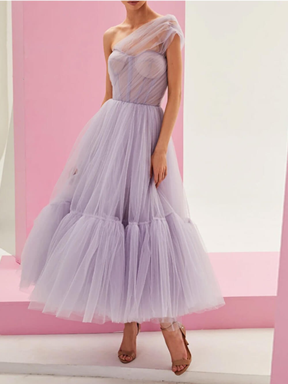 Off Shoulder Solid Color Refined Gauze Midi Dress