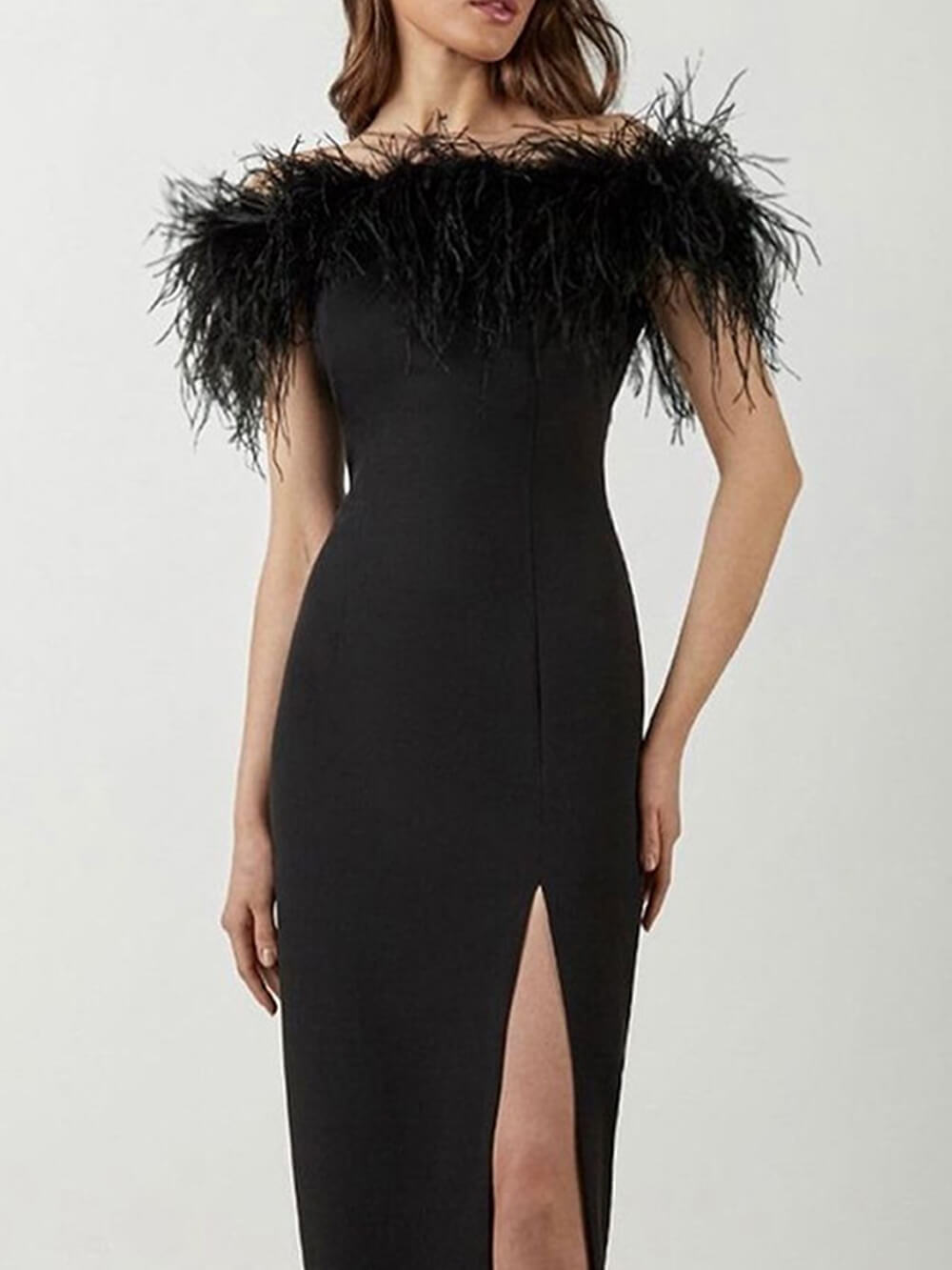 Shoulder One Feather Midi Dress