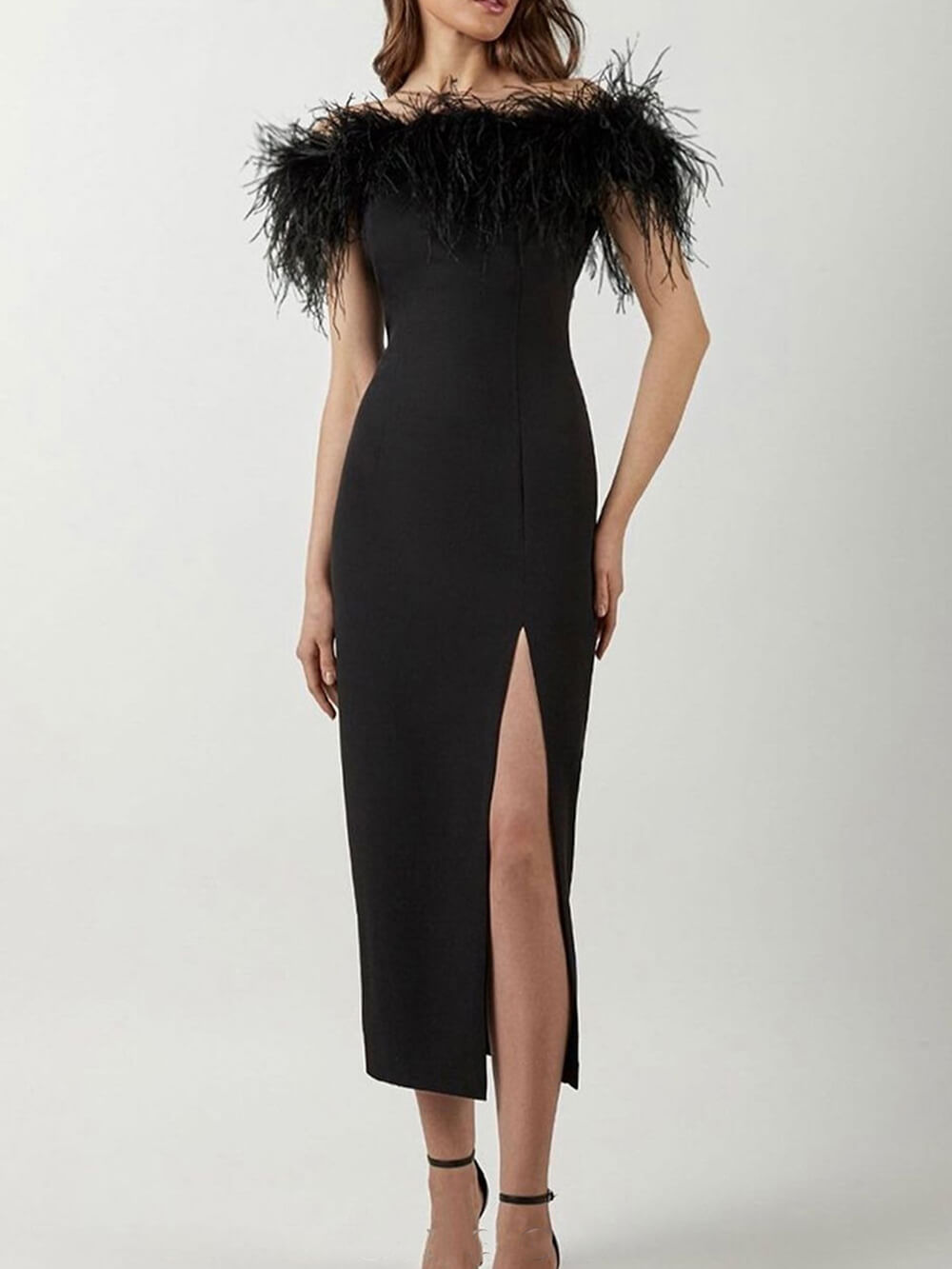 Shoulder One Feather Midi Dress