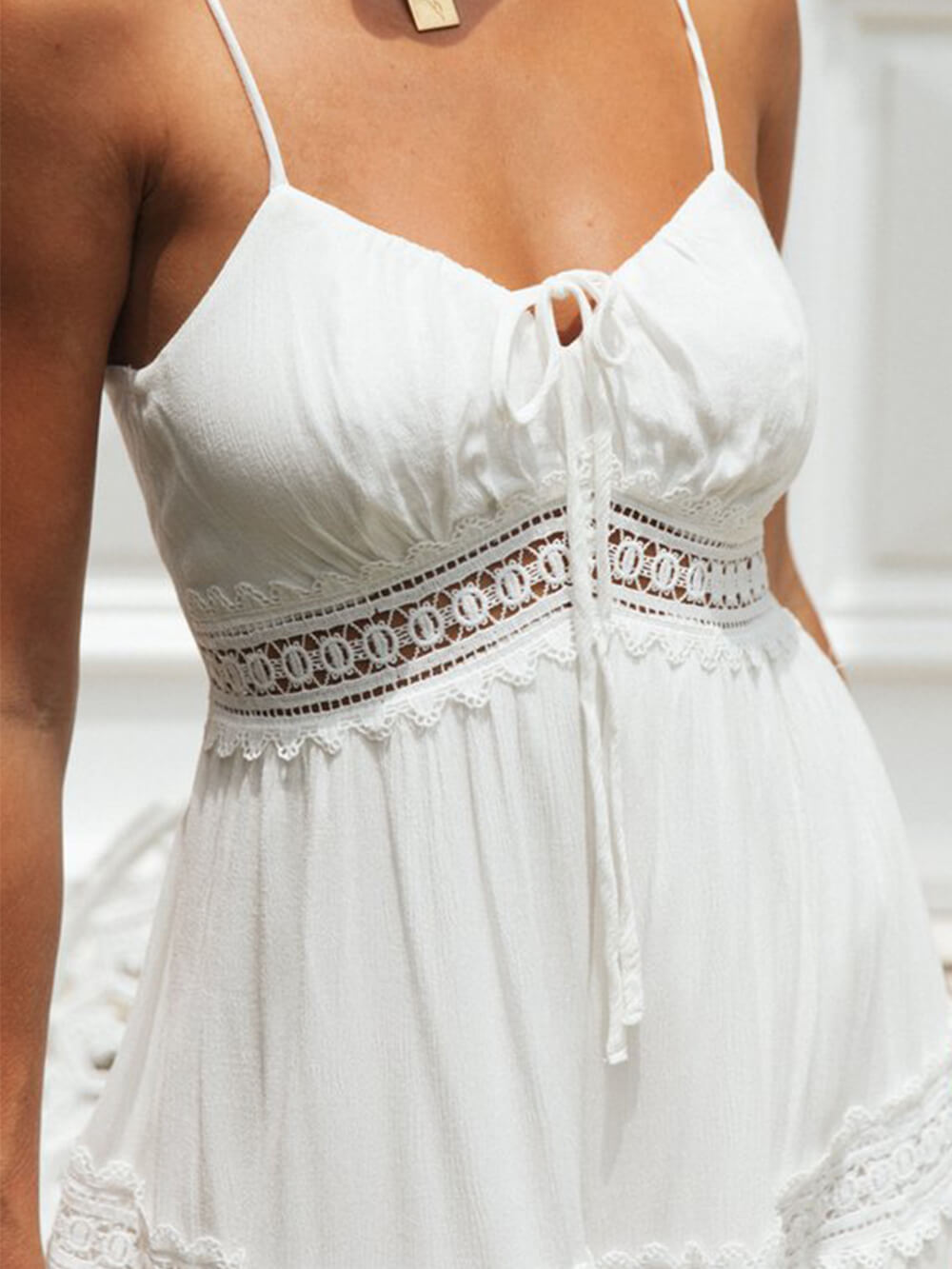 Color Solid Lace Suspender Midi Dress