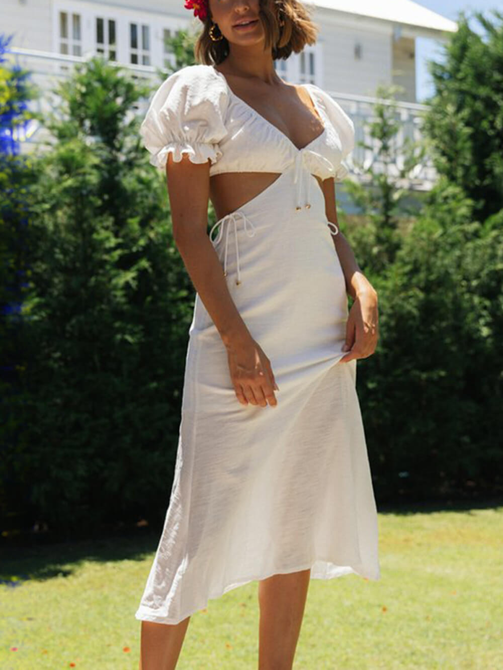 Color Solid Princess Sleeve Midi Dress