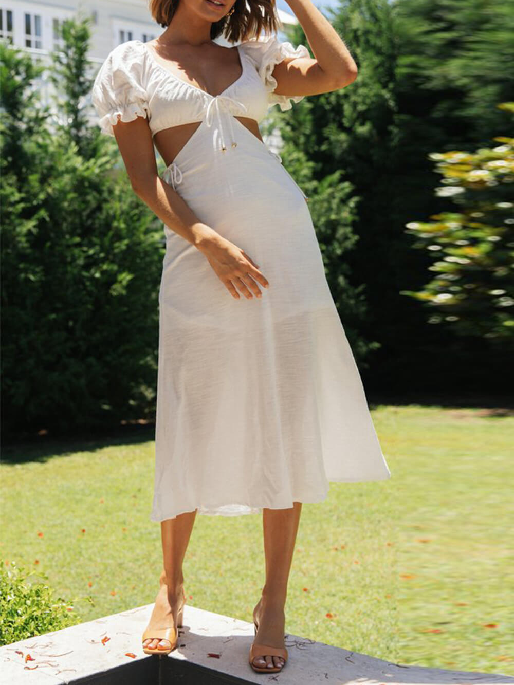 Color Solid Princess Sleeve Midi Dress