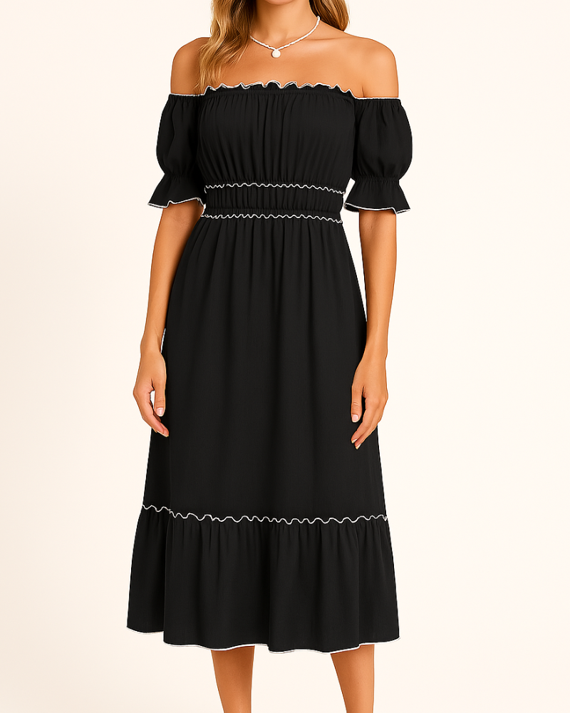 Aesthetic Jamie Off the Shoulder Midi Dress Evening Wear Edit