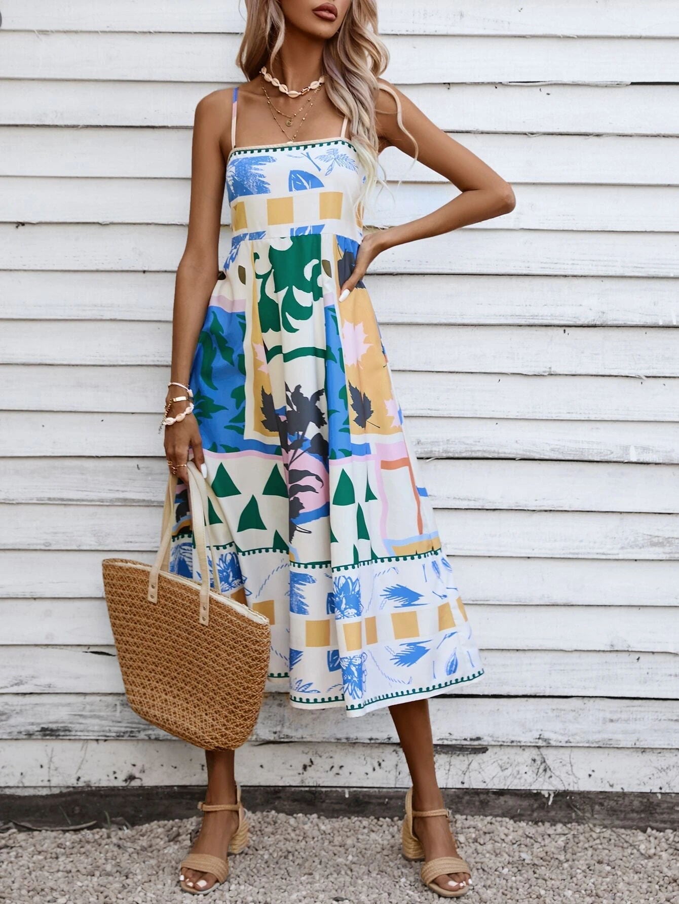 Slip Patchwork Maxi Dress: Abstract Colorful Printed