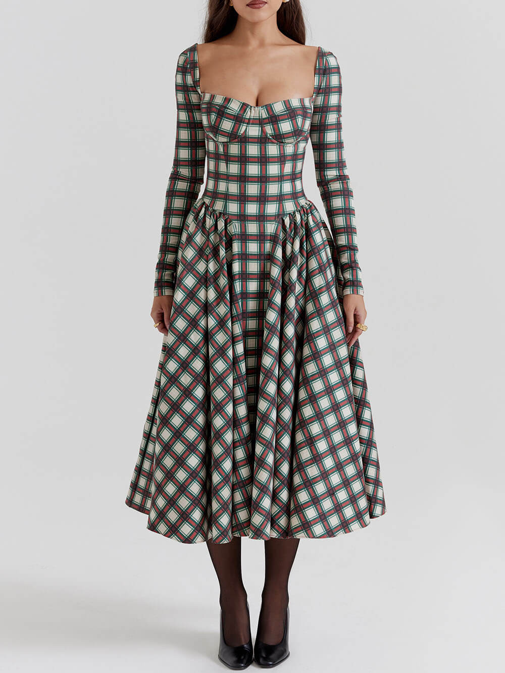 Tartan Red Corset Midi Dress
