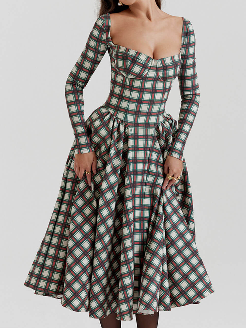 Tartan Red Corset Midi Dress