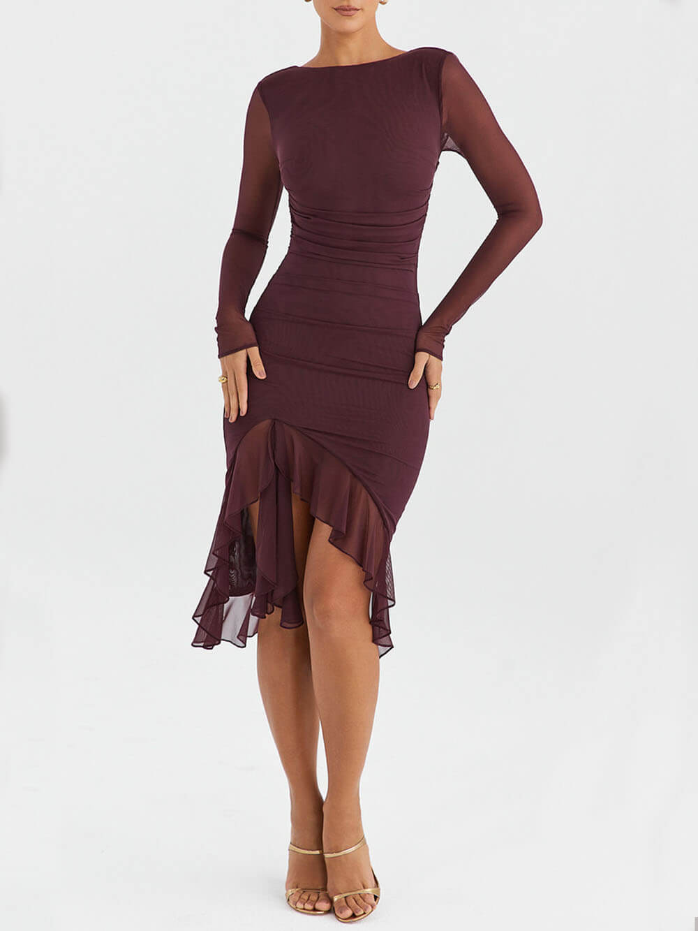 Ruffle Wine Midi Dress