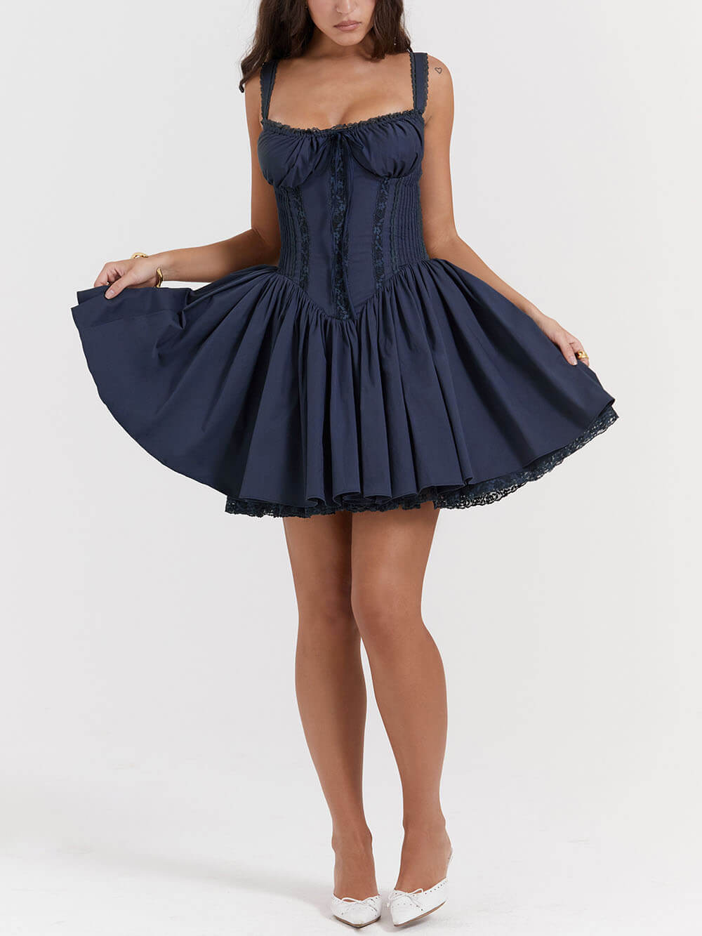 Navy French Corset Mini Dress