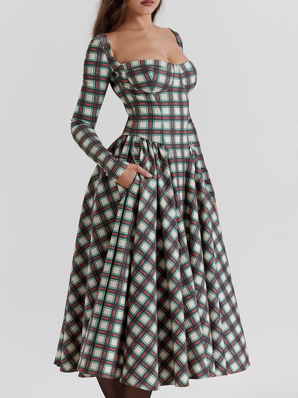 Tartan Red Corset Midi Dress